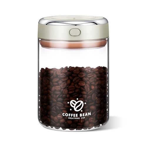 MICHIHOMIE 1100ML Airtight Coffee Canister with One-way CO2 Valve Borosilicate Glass Coffee Bean Storage Jar with Date Tracker Wide-Mouth Kitchen Storage Container for Sugar Tea Nuts