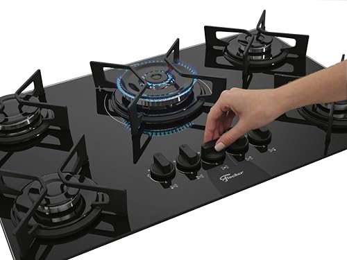 FISCHER COOKTOP À GÁS 5 BOCAS TRIPLA CHAMA FIT LINE TREMPE IRON MESA VIDRO PRETO BIVOLT 36340-102674