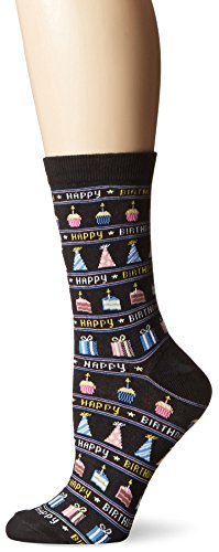 Hot Sox Women's Originals Classics Novelty Crew Socks, Happy Birthday (Black), Shoe Size: 4-10