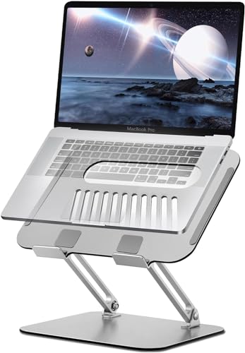 FUNINGEEK Laptop Stand for Desk, Laptop Riser Height Angle Adjustable, Ergonomic Aluminium Computer Stand Holder with Heat-Vent, Portable Foldable for MacBook/Notebook/PC/Tablet 10-17", Silver