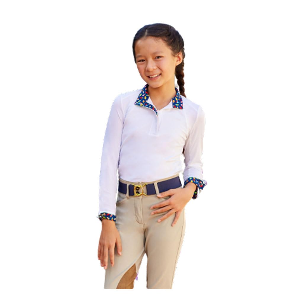 RJ Classics Maddie JR 37.5 Girls English Show Shirt - White with Popsicle Trim (as1, Alpha, m, Regular)