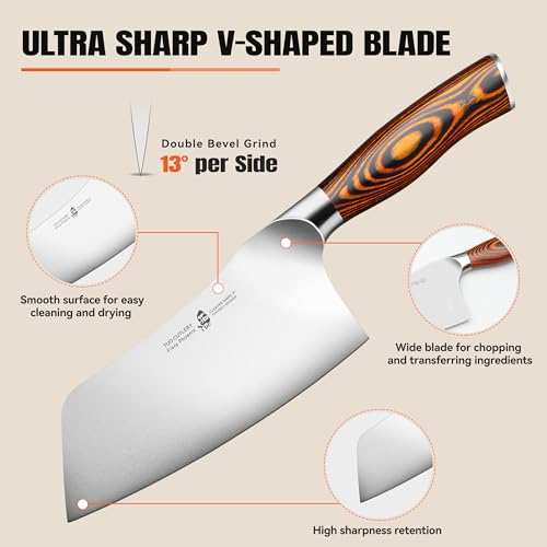 TUO Vegetable Cleaver Knife, Chinese Chef Knife 7 inch Meat Cleaver with Pakkawood Handle, Stainless Steel Butcher Chopper for Home Kitchen - Fiery Phoenix Series