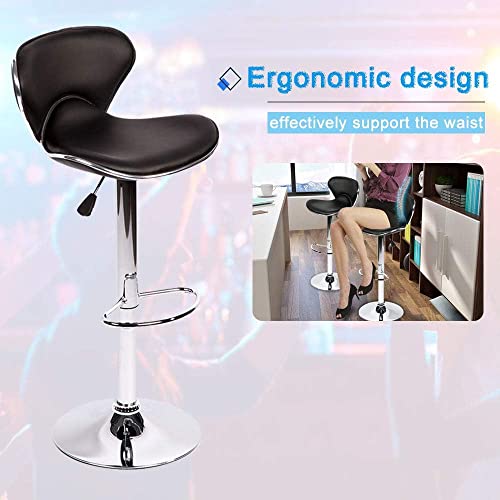 Image of Creative Black Bar Stool Chair | Adjustable Hydraulic Gas Lift | PU Leather Cushion Seat | Chrome Metal Base | Modern Kitchen Counter, Bar, Cafe, Home Furniture | Pack of 1