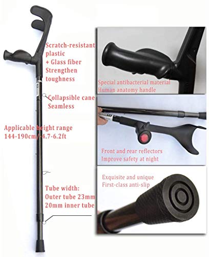 Muleta de antebrazo de caña de aleación de aluminio, muletas de puño abierto, muletas ergodinámicas para caminar con codo, altura ajustable, ligeras y fáciles de transportar, para hombres y mujeres