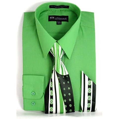 Milano Moda Men's Long Sleeve Dress Shirt With Matching Tie And Handkie SG21A-Apple-15-15 1/2-34-35 Cover