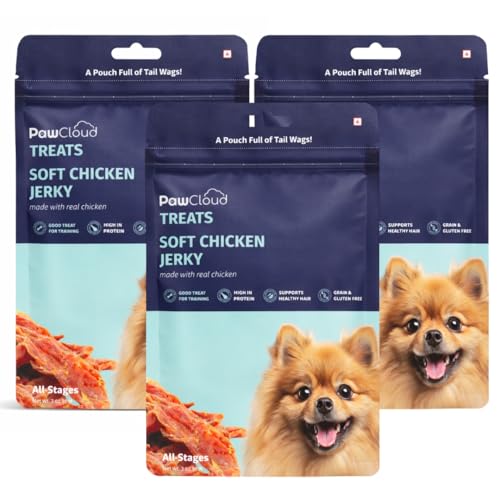 PawCloud Soft Chicken Jerky Dog Treats | Real Chicken High Protein Training Snacks for Dogs | Soft & Easy to Digest | No Artificial Colours or Preservatives | Chicken Flavour | 50 gm (Pack of 3)