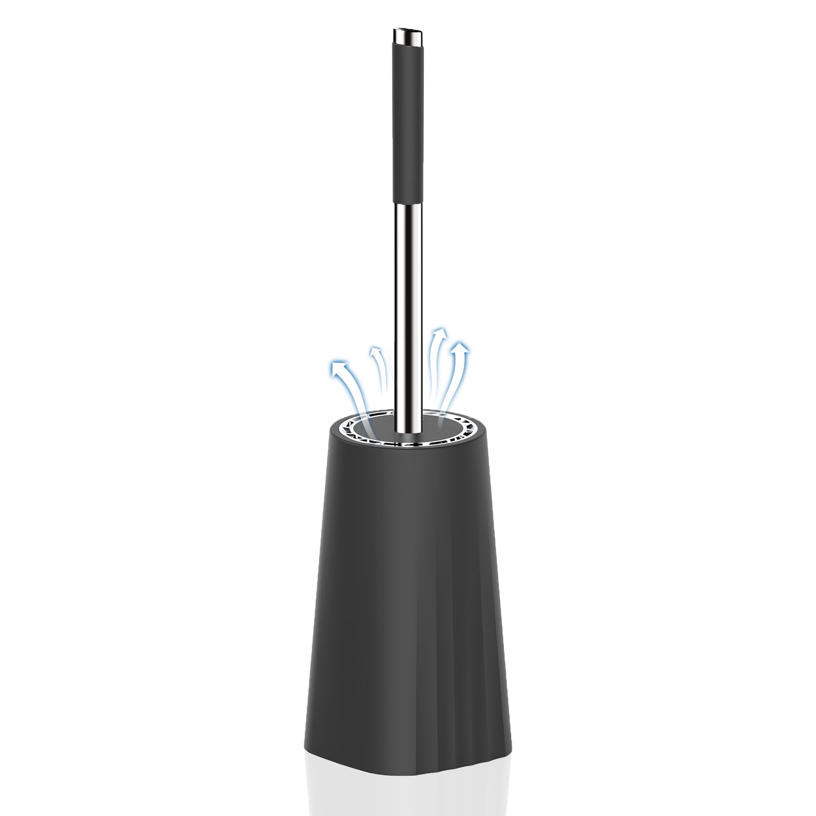 DUFU Spazzola WC Bagno e Porta Scopino,Set di Scopini per Bagno con Manico in Acciaio Inossidabile e Ciotola in Vetro Temperato,Supporto a Parete Autoadesivo e 2 Testine in Setola Morbida Argento