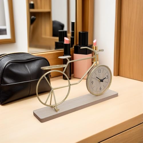 Reloj de mesa de bicicleta dorado vintage Operitacx de madera e hierro 7
