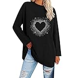 Longshirt Damen Langarm Tunika Große Größen Lange Oberteile Bedruckte Longbluse Longpullover T Shirt Casual Lose Elegant Pullover Bluse Sweatshirt Langarmshirt Hemd Tops, Schwarz, XL