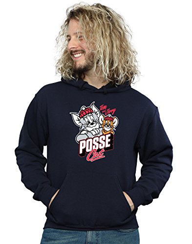 Image of Tom And Jerry Men's Posse Cat Hoodie Large Navy Blue