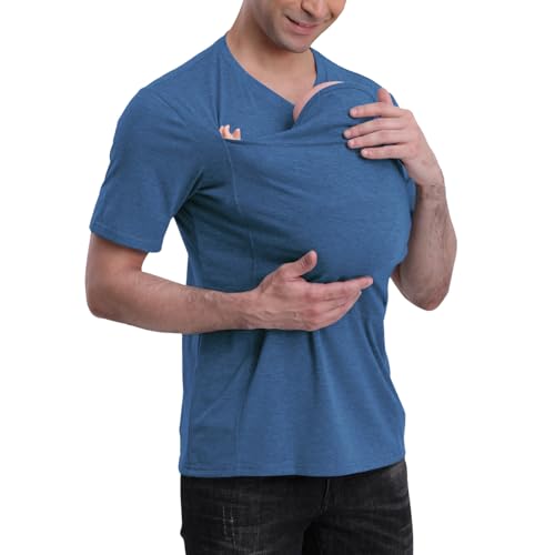 Image of Kangaroo Shirt for Dad and Baby With Pouch - V Neck T-Shirt Baby Carrier