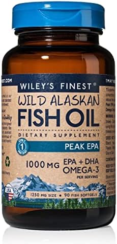 Wiley's Finest Wild Alaskan Fish Oil Peak EPA - Triple Strength Peak EPA and DHA - 1000mg Omega-3s, SQF-Certified - 90 Softgels (90 Servings)