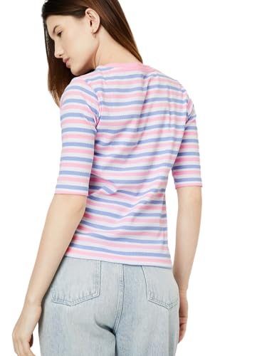 Image of Max Women Striped Ribbed T-Shirt Regular Fit
