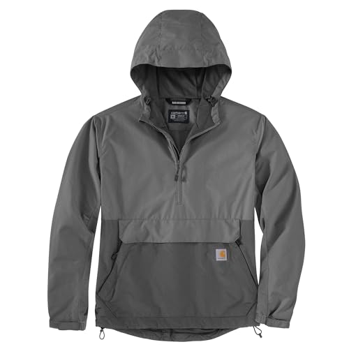 Carhartt Anorak Rain Defender de ajuste holgado ligero y plegable para hombre, Acero/grava, Medium