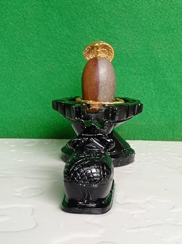 Image of Antique Narmadeshwar Narmada Stone Bana Lingam. 3inch Aardhanareshwar Shivling & 6inch Damru Jaladhari with Naag(Snack), Nandhi. [Size: 3 x 6]