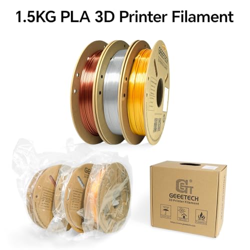 Image of Geeetech Bundle Silk PLA Filament 1.75mm for 3D Printer, Metal-Like Shiny 3D Filament, 3 Spools Pack, 0.5kg /Spool, Dimensional Accuracy + /- 0.02 mm, Metallic Silver+Copper+Gold