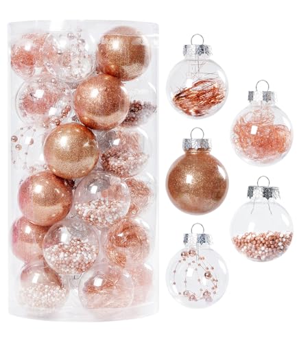 SinLaw Adornos para el árbol de Navidad, 30 Piezas de Adornos para el árbol de Navidad, Juego de Adornos de Navidad de plástico con Percha inastillable (Oro Rosa)