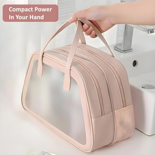 Image of Kuber Industries Pack of 2 Waterproof Skincare /Cosmetic Bag for Women | Space-Saving Makeup & Travel Toiletry Pouch | Aesthetic Vanity Kit & Wash Bag for Girls | YJ-20-PNK | Transparent - Pink