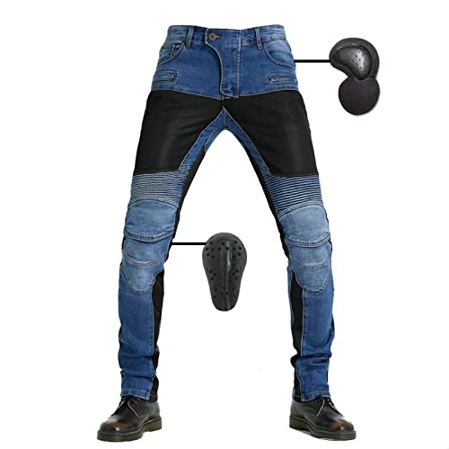 SHUOJIA Jeans De Moto Pour Hommes Et Femmes, Pantalon De Protection En Denim Respirant, Doublé, Renforcé, Rembourré, Blindé, élégant (Blue,XL)