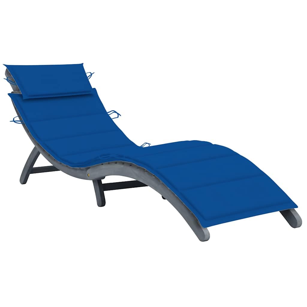 Leżak z nakładką, szary, z litego drewna akacjowego, składany, odporny na warunki atmosferyczne, ergonomiczny, do ogrodu, na taras, basen, plażę, balkon, do wypoczynku na świeżym powietrzu i