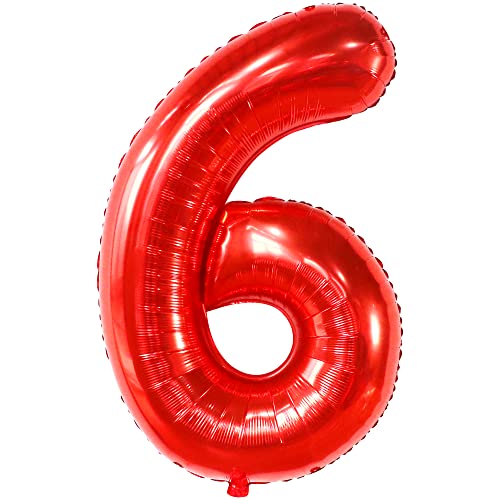 Image of KatchOn Foil Red Number 6 Balloon For Happy Birthday Decorations - 40 Inch