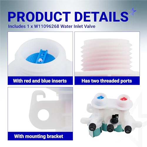 Image of BlueStars W11096268 W11220230 Washer Water Inlet Valve - Compatible For Whirlpool Kenmore Washers - Replaces W10632527 W10758829 W10853296 W11096268 AP6329544 (120V 60Hz)