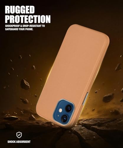 Image of WOW IMAGINE Back Cover for iPhone 12 | Shockproof Tough Leather Texture Hard Mobile Case | Ultra Slim Non-Slip Grip | Inner Velvet Fabric | Metal Camera Ring - Tan Brown