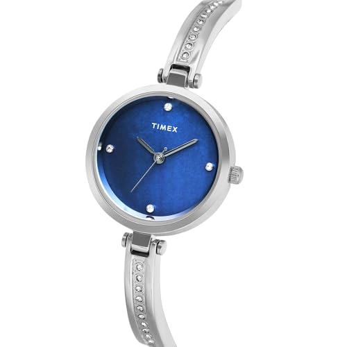 Image of TIMEX Analog Watch for Women with Mother of Pearl Blue Round Dial & Silver Brass Bracelet Band Water Resistant Women's Wrist Watches - TWEL200SMU01