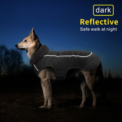 Idepet Hundemantel warme Jacke, wasserdichter Haustiermantel Schneeanzug, reflektierende Winddichte Hundekleidung für kleine mittelgroße Hunde rot schwarz