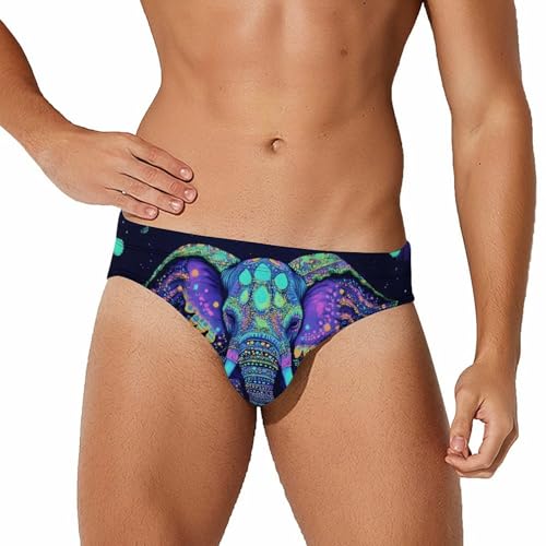 Elephant Glowing Men's Swim Briefs Low Waist Bikini Swimsuit Underwear Beach Swimwear