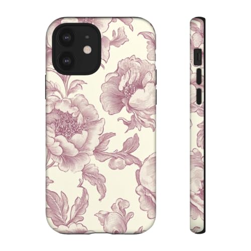 Coque iPhone 12 motif floral victorien bordeaux rigide mate