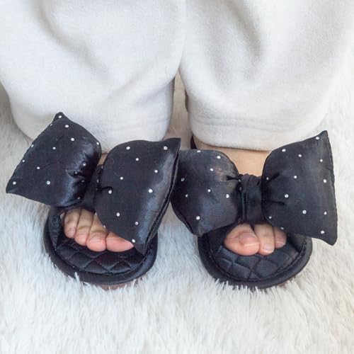 Women’s Summer Slippers: Open-Toe Flat Bedroom Slippers with Delicate Bow Accents, Perfect for Indoor Comfort. Available in Black & Stylish Colors for Seasonal Relaxation (Adult, Women, Medium, 7-8)2