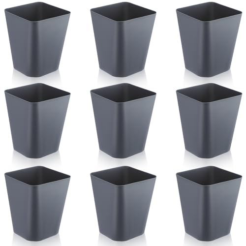 Image of Hoolerry 9 Pieces Garbage Can 2 Gallon Small Trash Cans Bulk Bathroom Trash Bin Plastic Wastebasket Square for Bedroom Slim Bathroom Trashcan Small Container for Kitchen Office Home Rooms(Grey)