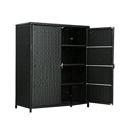 Gardeon Outdoor Storage Cabinet, 103cm Tall Cupboard Tool Box Garden Shed Bar Table Shelving Storages Bench Tools Chest Organiser Home Furniture Garage Setting, with Thick Tempered Glass Black
