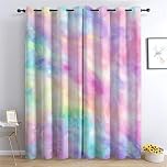 Fantasy Blackout Curtains for Bedroom 46” W x 54” L 2 Panels, Dreamy Rainbow Tie Dye Thermal Insulated Noise Reducing Soft Curtain, Washable Colorful Curtains for Kids Room & Living Room