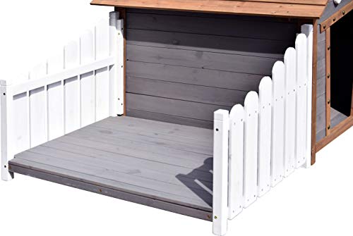 dobar® Große Hundehütte Porch - Hundehaus Massivholz - Hundekäfig Spitzdach mit Veranda - Holzhütte für Mittelgroße Hunde Haustierhütte wetterfest - 146,3 x 90 x 96 cm - Grau
