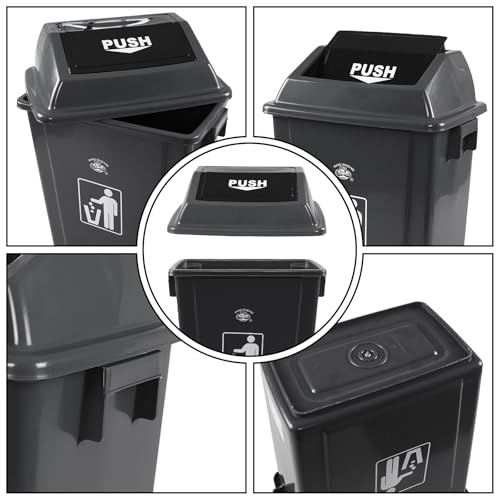 4 Canecas de basura plásticas con tapa basculante, 5 galones, gris miniatura 3