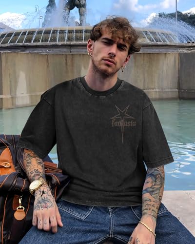 Flafens Oversized Tshirts for Men - Graphic T Shirt Tees Crewneck Short Sleeve Loose Top Over Sized Pattern Print Tops4