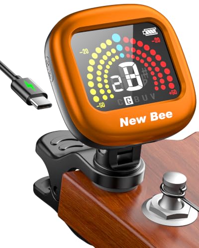 New Bee Guitar Tuner Clip On with Bright VA Display & Rechargeable, Orange