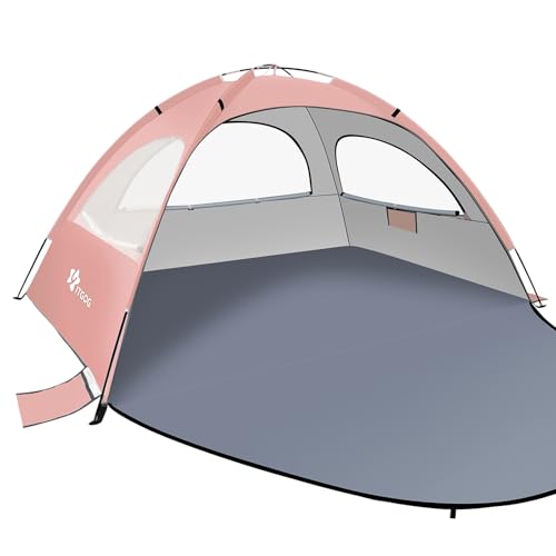 Image of YITGOG Beach Tent Sun Shelter for 3-4Person, Lightweight Beach Tent with UV Protection, 3 Mesh Roll Up Windows & 8.0mm Fiberglass, Easy Assemble
