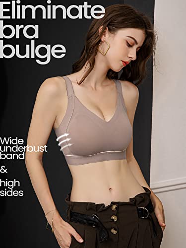 Brabalas Wireless Bra For Women Supportive Seamless Bra Ultra Comfortable Padded Bra Adjustable Bralette Everyday Bra Brown #TOP2
