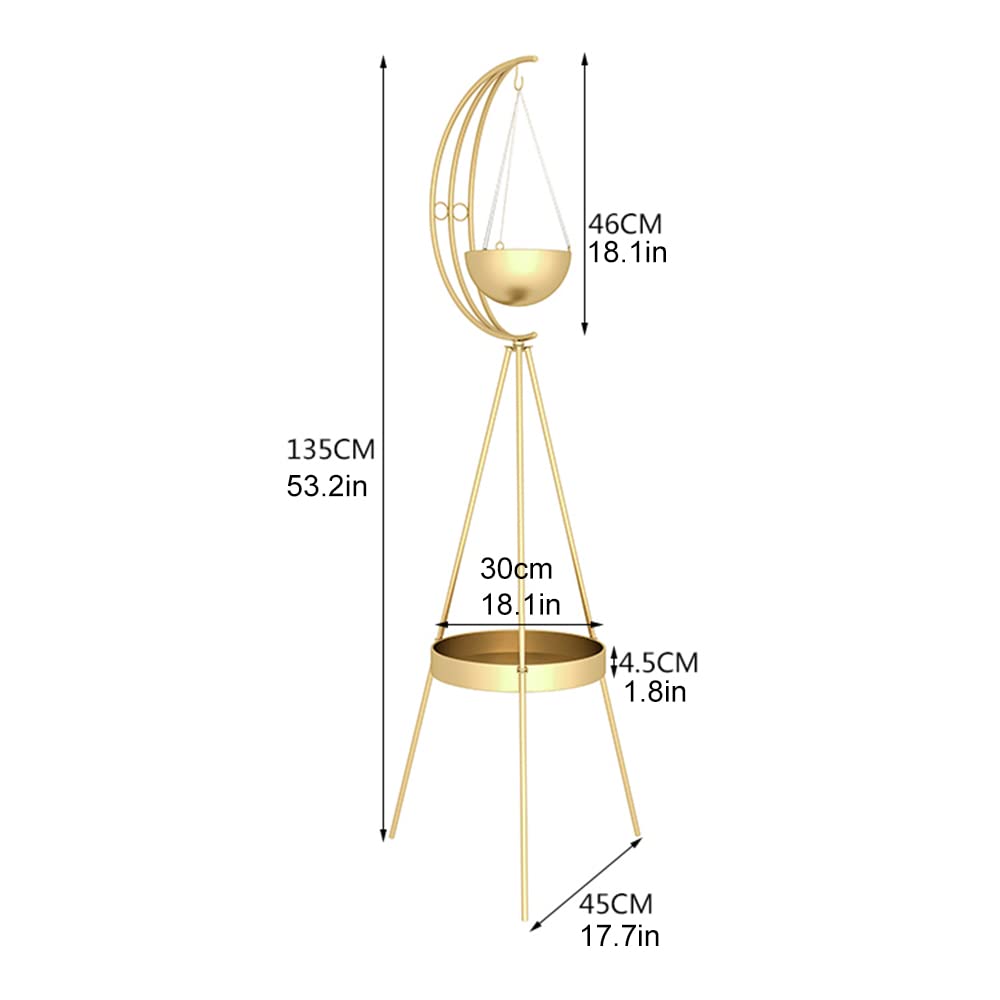 Metall-Pflanzenhalter für drinnen und draußen, modernes Eisen-Blumentöpfe-Rack, multifunktionales Ausstellungsregal mit hängenden Pflanzgefäßen für Garten, Terrasse, Zimmer, Gold, Schwarz (Gold)