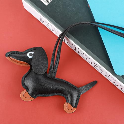 AHQiZFX Dackel-Keychain, Schlüsselanhänger für Hunde und Liebhaber, Leder Glücksbringer, Tierisch, Schwarz