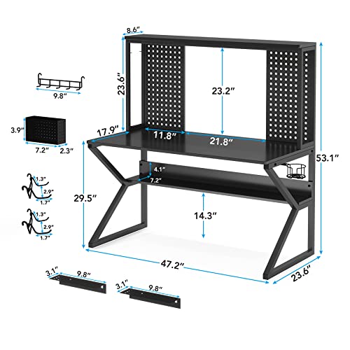 Tribesigns Gaming Desk With Storage, 47’’ Gaming Computer Table Pc Desk With Gamepad Racks, Cup Holder, Headphone Hook, And Speaker Stands, Gamer Workstation For Home Office, Bedroom, Black #TOP6