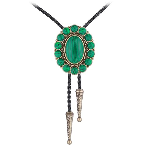 Image of GelConnie Bolo Tie for Men Women Western Cowboy Turquoise Leather Necktie | Natural Stone Bolo Tie Necklace for Women Rodeo Cowboy Leather Necktie Native American Western Cowgirl Ties Adjustable Cord