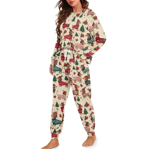 Image of Women's 2 Piece Printed Pajama Set Long Sleeve Sleepwear Set with Long Pants Casual Lounge Sets with Pocket