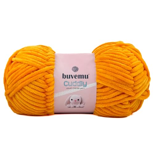 Image of Cuddly Velvet Chenille Yarn, Super Soft Fluffy Bulky for Knitting Crocheting Crafting Blanket Amigurumi, Durable for Shedding, 100 Gram (3.53 Ounces) 109 Yards (100 Meters) (Saffron)