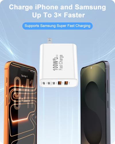 Image of FEEL2NICE 100W USB C Charger Block, 5-Port Fast Wall Charger [3 PD USB-C & 2 QC 3.0 USB-A], Compact Adapter for MacBook Pro, iPad, iPhone 17 /16 /15 Pro Max, Galaxy S26 /S25 Ultra, Laptop