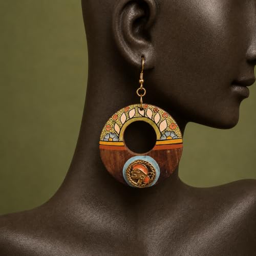 Image of Royal Queen & Empress Handcrafted Tribal Dhokra Earrings Collection for Women - Wooden, Fabric & Round Statement Ethnic Designs in Multiple Colours
