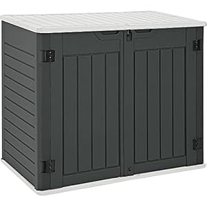 Yitahome outdoor horizontal storage sheds wo shelf weather resistant resin tool shed multi opening door for storage of bike trash cans garden tools 35 cu ft waterproof lockable dark gray  urban country home decor